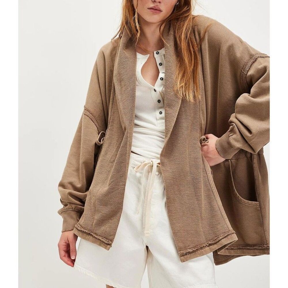 Free People Boothbay Sweatshirt Jacket Cardi Top Ventilated Oversized M 283813